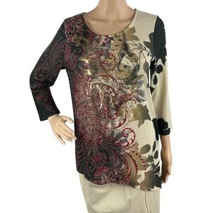 Chico's Sully Baroque Print Top Metallic Shimmer Multicolor Size S